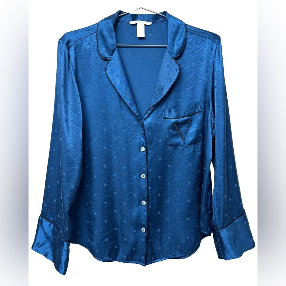 Victoria's Secret Deep Blue/Teal Satin Long Sleeve/Pant Pajama Set